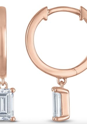 1-1/2 Carat Emerald-Cut Lab-Created Diamond Dangle Hoop Earrings in 14K Rose Gold (SI2/F)